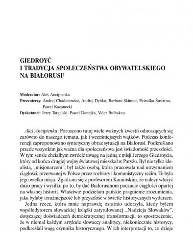 Giedroyć i tradycja społeczeństwa obywatelskiego na Białorusi 