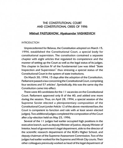The Constitutional Court and Constitutional Crisis of 1996